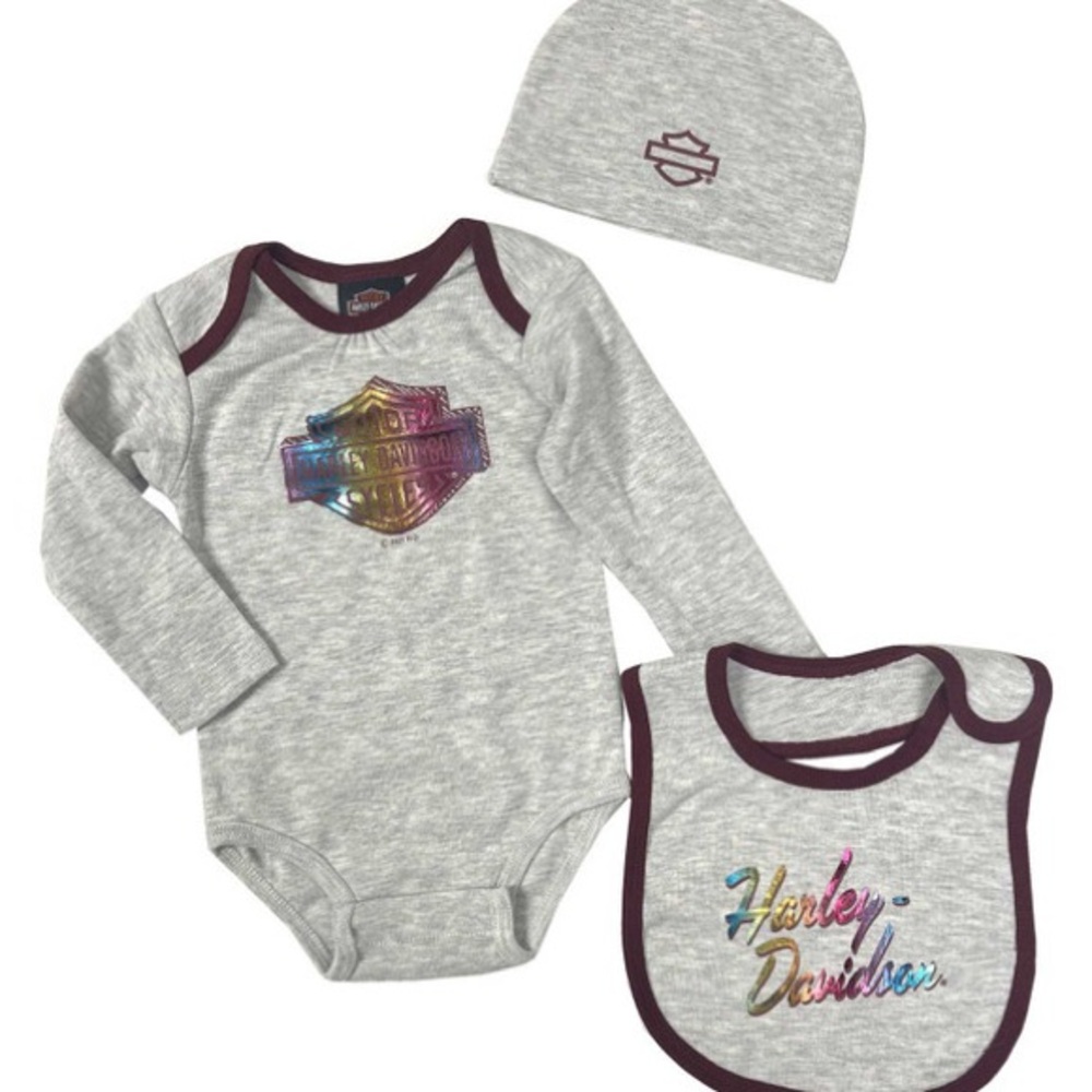 Harley-Davidson Baby Colorful Metallic 3 Piece Infant Creeper Set Gray 12-18 mo